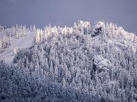 Gedämpftes Abendlicht am tief verschneiten Hirschenstein